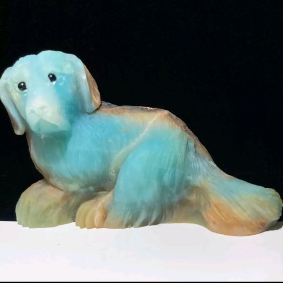 Amazonite Dog carving statue gem quality stone carved - Picture 2 of 3